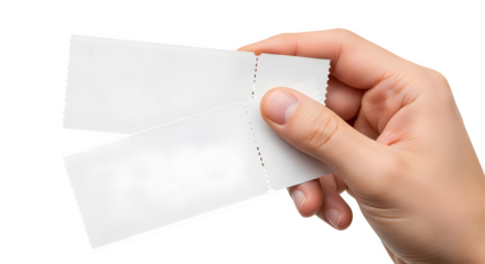 Hand holding a torn white paper arrow shape isolated on transparent background