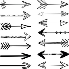 Hand drawn arrow icons set sketch doodle direction symbols isolated on white background
