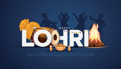 Happy Lohri festival of Punjab India background. Creative vector illustration design for banner, poster.