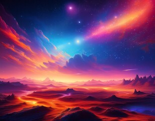 panoramic fantasy sky artwork with rich cosmic colors surreal lighting and a dreamy atmosphere a perfect background for fantasy designs story covers and futuristic landscapes