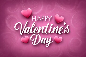 Happy Valentine&rsquo;s Day romantic typography with hearts, soft pink background and glowing light effects, elegant love celebration design for cards and seasonal marketing
