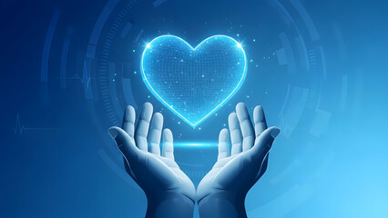 Hands holding digital heart