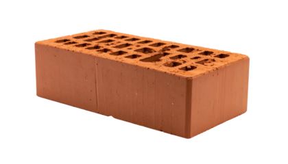 A red-orange rectangular brick, with holes on top, isolated against a black background
