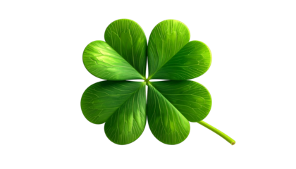 Vibrant four-leaf clover against a stark black background, symbolizing good fortune