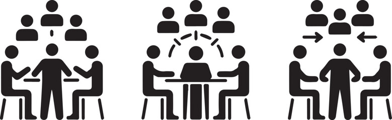 Business meeting and teamwork silhouettes collaboration discussion concept isolated on white background