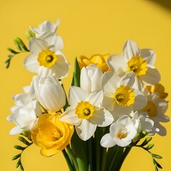 Obraz premium Spring Bouquet of White Tulips and Daffodils.