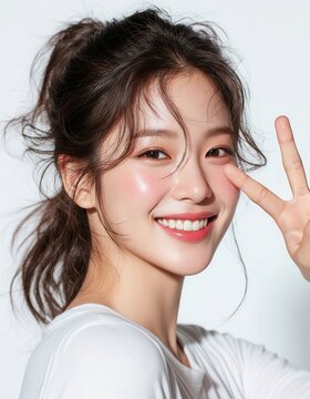 K-Beauty Charm: Lovely Young Korean Woman with a High Ponytail and Cute Expression