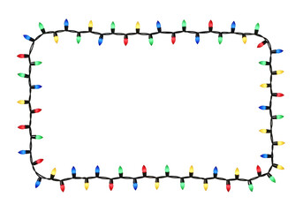 Colorful christmas lights border frame isolated on transparent background for decoration