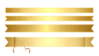 Four golden ribbon banners with decorative ends on a black background