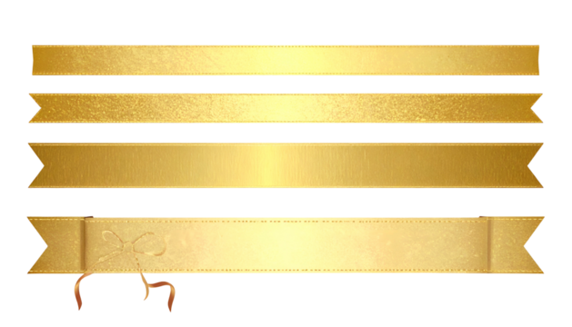 Four golden ribbon banners with decorative ends on a black background - Powered by Adobe
