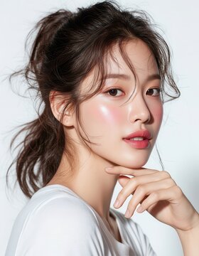 K-Beauty Charm: Lovely Young Korean Woman with a High Ponytail and Cute Expression