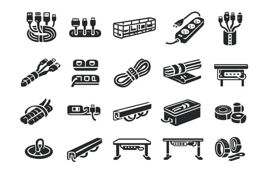 Electronics and cable management icons for home and office organization