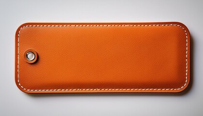 a blank orange leather label with cream stitching on a light background ideal for branding and product tagging applications