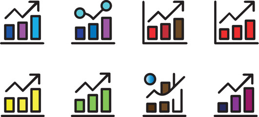 Business growth and analytics chart icons set performance statistics illustration isolated on white background