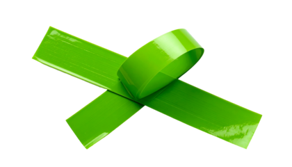 A glossy, bright green palm cross layed out on a black background, with rounded ends