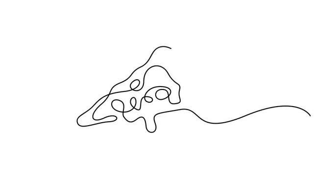 Self animated single minimalist continuous line drawing of a slice of pizza. Single line art slice of pizza