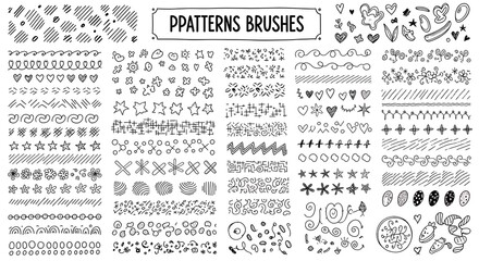 Hand drawn patterns brushes set for design elements.