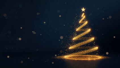 Abstract holiday background featuring glowing golden Christmas tree shape formed with light particles for seasonal branding and promotions
