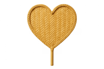 Woven heart shaped hand fan on transparent background