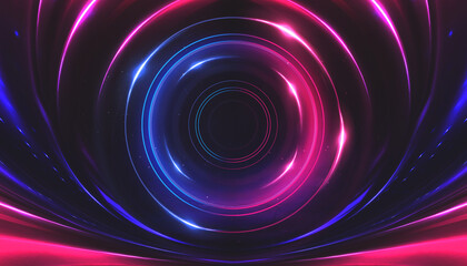 Neon circle with smoke effect. Abstract technology futuristic circles with glowing blue and pink light lines and speed motion blur on a dark blue background.