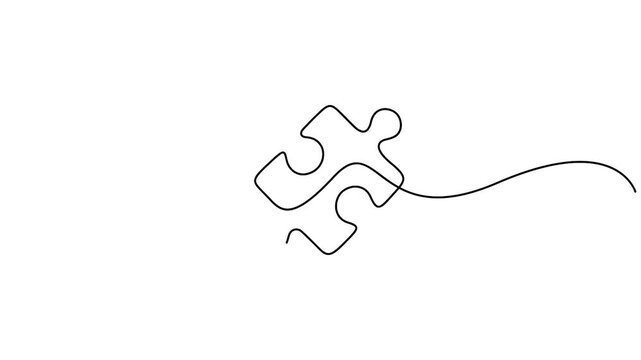 Self animated minimalist continuous one-line drawing of a puzzle piece. Minimalist single line art puzzle piece vector illustration