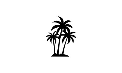 Three black palm trees silhouette on a white background.