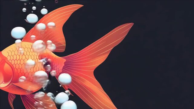 A vibrant and colorful of a goldfish swimming in water.