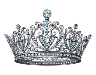 Elegant silver crown adorned with sparkling blue diamonds on a dark background isolated on transparent background