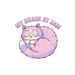 PNG. isolated transparent background.&nbsp;Cute cat representing late night thoughts and brain activity
