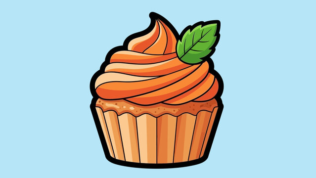 Delicious Cupcake with Swirled Frosting and Mint Leaf Illustration.