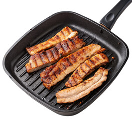 grilled streaky pork on grill pan top view