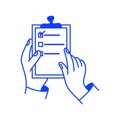 Vector simple linear illustration, hands holding report, business concept