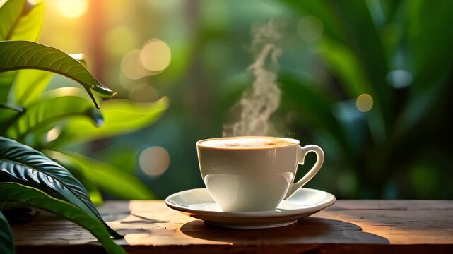 Cup of coffee on a saucer on a table