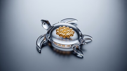 Luxury silver turtle figurine with gold details on clean background, wealth and longevity concept
