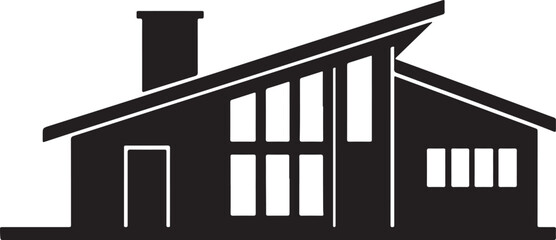 House Silhouette with Slanted Roof and Chimney on Gradient