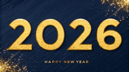 Happy New Year 2026 with gold numbers on dark background