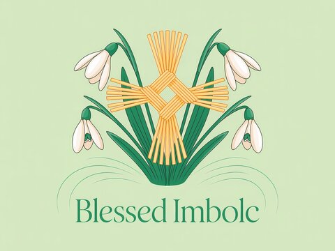 Blessed imbolc cross and snowdrops illustration for irish or celtic themed projects and st brigids day celebrations