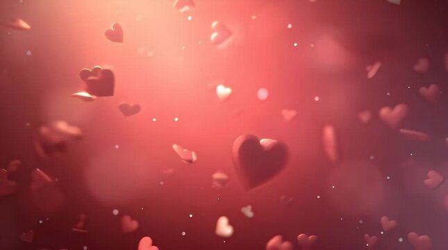 Romantic background with floating red hearts and soft glowing lights for love-themed designs and celebrations