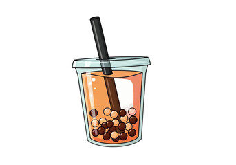 Illustration of a refreshing bubble tea drink with tapioca pearls.