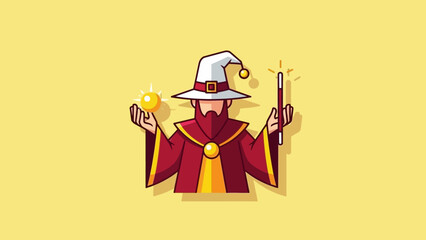 Illustration of a Wizard Casting Spells with a Wand and Orb.