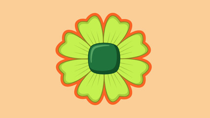 Stylized Green Flower with Orange Outline and Dark Green Center.