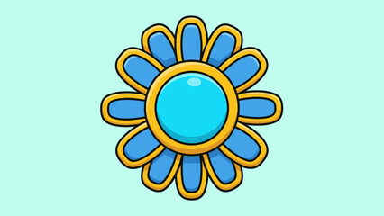 Stylized Blue Flower with Golden Accents on Light Blue Background.