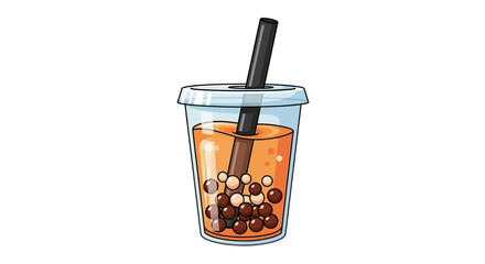Illustration of Boba Tea with Tapioca Pearls and a Straw.