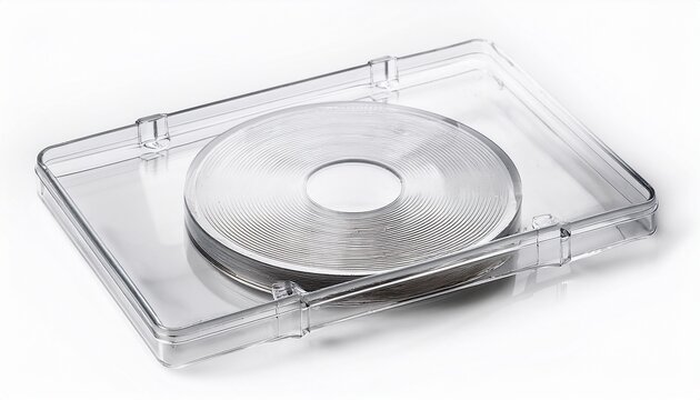 clear plastic jewel case with circular indentation isolated on a white background disc
