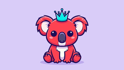 Adorable Red Koala with Crown - A Cartoon Illustration.