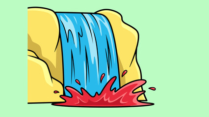 Cartoon Waterfall with Red Water Splashing at the Bottom.