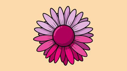 Stylized Pink Flower with Shaded Petals and Dark Outline.