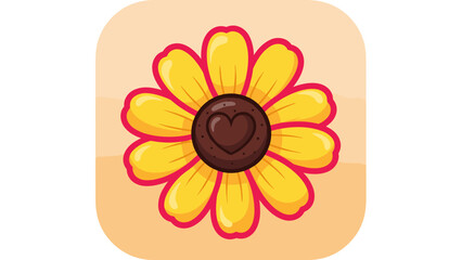 Cheerful Sunflower Illustration with Heart Center and Yellow Petals.
