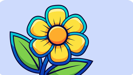 Cartoon Flower with Yellow Petals and Blue Outline Illustration.