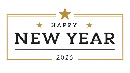 Happy New Year 2026 celebration with gold stars and lines